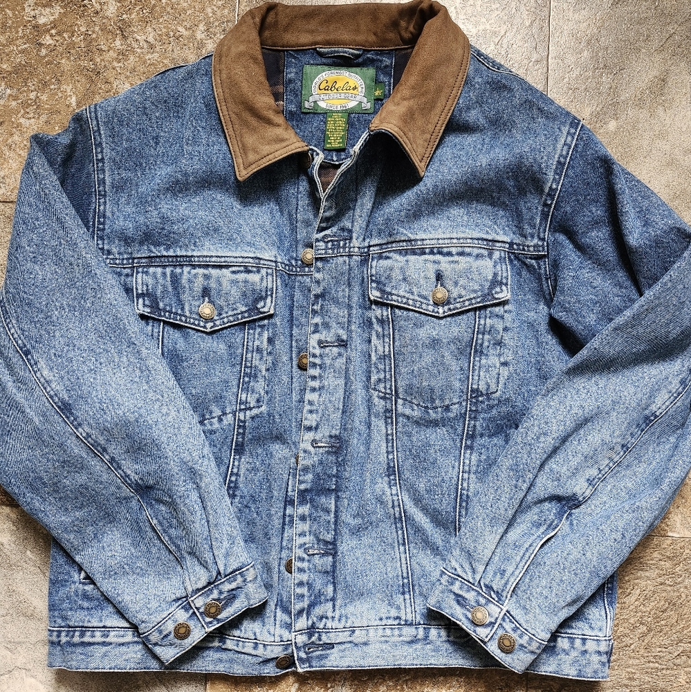 Cabela's Blue and Brown Denim Jacket. Lightly Worn, Very Nice